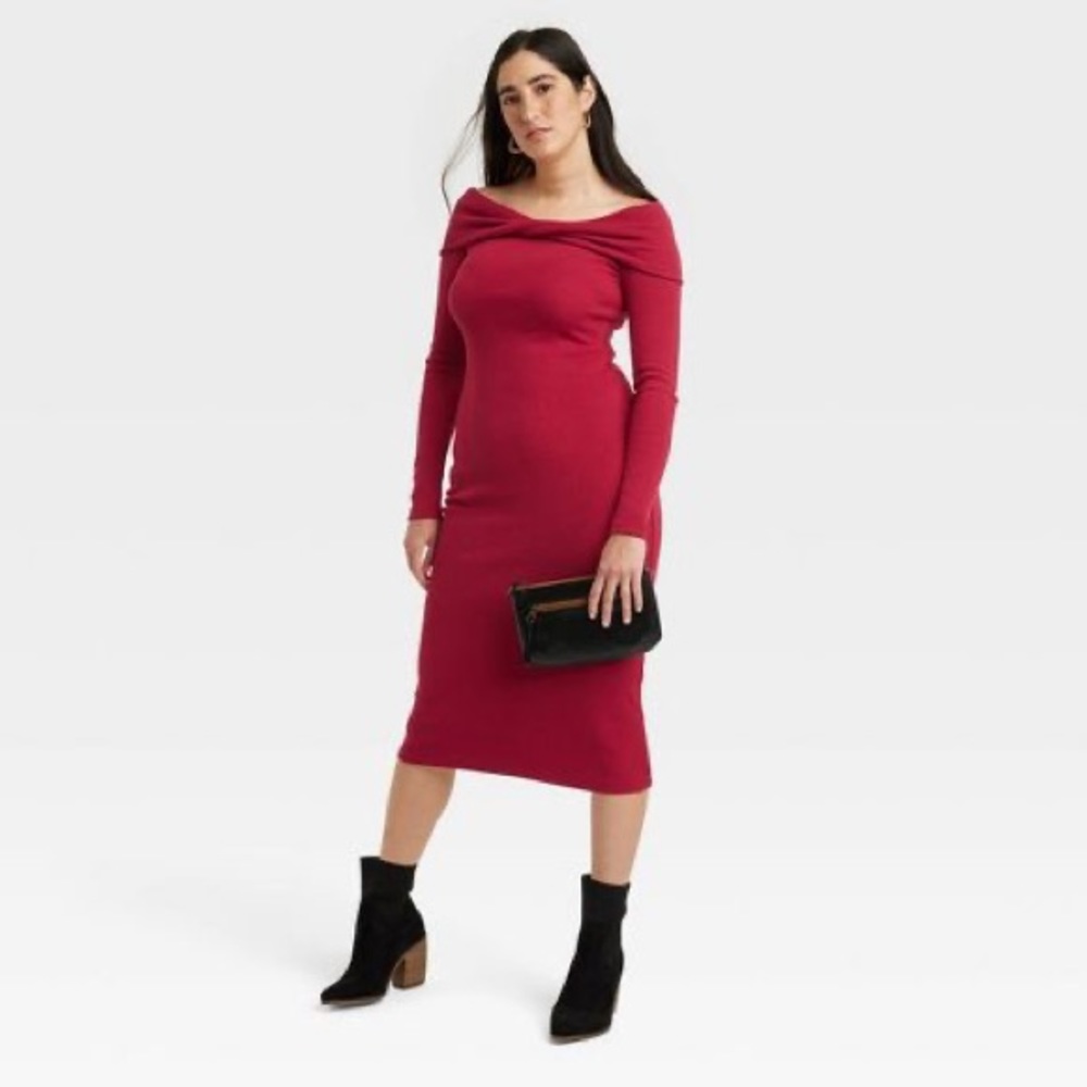 Off the shoulder midi body con dress